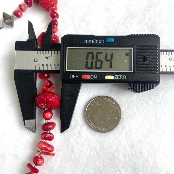 Signed Peyote Bird Sterling Silver 925 Beaded Red Red Coral Necklace 17" - 19" - Picture 15 of 16